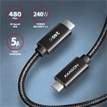 AXAGON BUCM2-CM25AB, CHARGE kábel USB-C <-> USB-C, 2,5 m, Hi-Speed USB, PD 240W 5A, ALU, opletenie, čierny