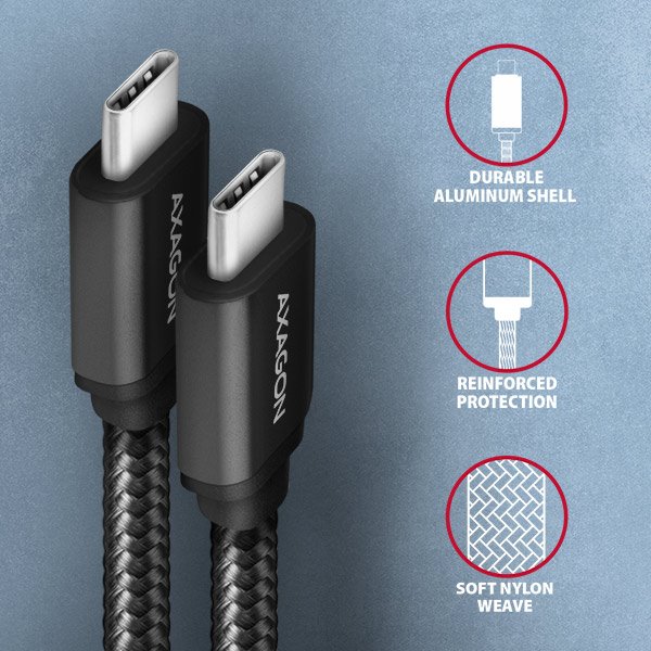 AXAGON BUCM3-CM15AB, SPEED kábel USB-C USB-C, 1.5m, čierny