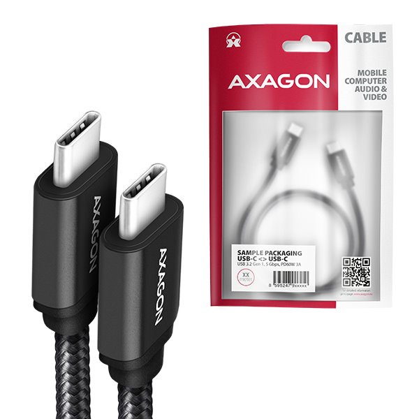 AXAGON BUCM3-CM15AB, SPEED kábel USB-C USB-C, 1.5m, čierny