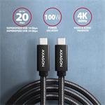 AXAGON BUCM32-CM20AB, SPEED+ kábel USB-C <-> USB-C, 2 m, USB 20Gbps, PD 100W 5A, 4k HD, ALU, opletenie, čierny