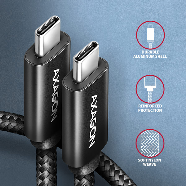 AXAGON BUCM4X-CM10AB NewGEN+ kábel USB-C <-> USB-C, 1m, USB4 Gen 3×2, PD 240W 5A, 8K HD, ALU, opletenie