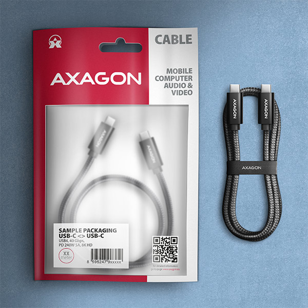 AXAGON BUCM4X-CM10AB NewGEN+ kábel USB-C <-> USB-C, 1m, USB4 Gen 3×2, PD 240W 5A, 8K HD, ALU, opletenie