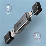AXAGON CRE-DAC, USB-C + USB-A, 5 Gb/s - MINI čítačka kariet, 2 sloty a lun SD/microSD, podpora UHS-I