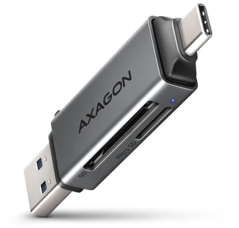 AXAGON CRE-DAC, USB-C + USB-A, 5 Gbps - MINI čtečka karet, 2-slot & lun SD/microSD, podpora UHS-I