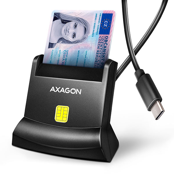 AXAGON CRE-SM4NC, čítačka kontaktných kariet Smart Card (eObčanka) s rozhraním USB-C, stojanová, kábel 1,2 m