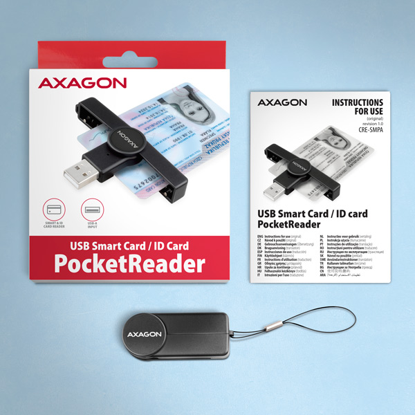 AXAGON CRE-SMPA, USB-A PocketReader čítačka kontaktných kariet Smart card, (eCitizen, eID klient)