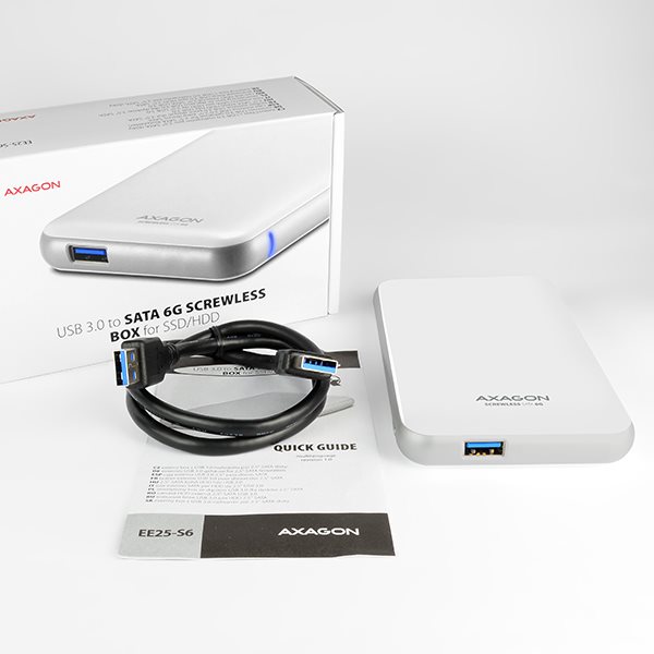 AXAGON EE25-S6 SCREWLESS box, bílý