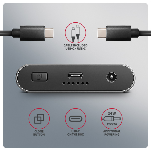 AXAGON EEM2-20GD, externý box USB-C 20 Gb/s pre dva disky M.2 NVMe SSD s funkciou klonovania
