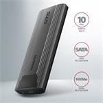 AXAGON EEM2-GTS2, USB-C 10Gb/s - M.2 NVMe a SATA SSD kovový THIN box, bez skrutiek