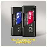 AXAGON EEM2-SD2B, USB-C 10Gbps externí box s displejem pro M.2 NVMe/SATA SSD, bezšroubkový, černý