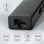 AXAGON HMA-GL3A, USB 3.2 Gén 1 húb, porty 3x USB-A + Gigabit Ethernet