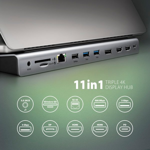 AXAGON HMC-4KX3 USB 5Gbps hub, 3x USB-A, 2x HDMI, DP