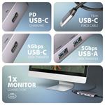 AXAGON HMC-5H60, rozbočovač USB 5Gb/s, porty 2x USB-A, 1x USB-C, HDMI 4k/60, PD 100W, kábel USB-C 15cm
