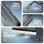 AXAGON HMC-5H8K, rozbočovač USB 5Gb/s, 2x USB-A, USB-C, HDMI 8k/30Hz, PD 100W, kábel USB-C 15cm