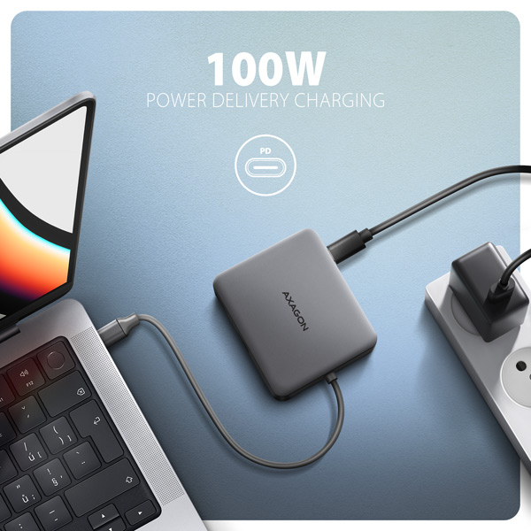 AXAGON HMC-5HL USB 5Gbps hub, 2x USB-A, HDMI 4k/60Hz, RJ-45 GLAN, PD 100W, USB-C kábel 20cm