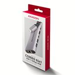 AXAGON HMC-6G2L, rozbočovač USB 10 Gb/s, 2x USB-A, 1x USB-C, HDMI 4k/60, RJ-45, PD 100W, kábel USB-C 15 cm