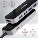 AXAGON HMC-6H4A, rozbočovač USB 3.2 Gen 1, 4x porty USB-A, HDMI 4k/30Hz, PD 100W, kábel USB-C 20cm