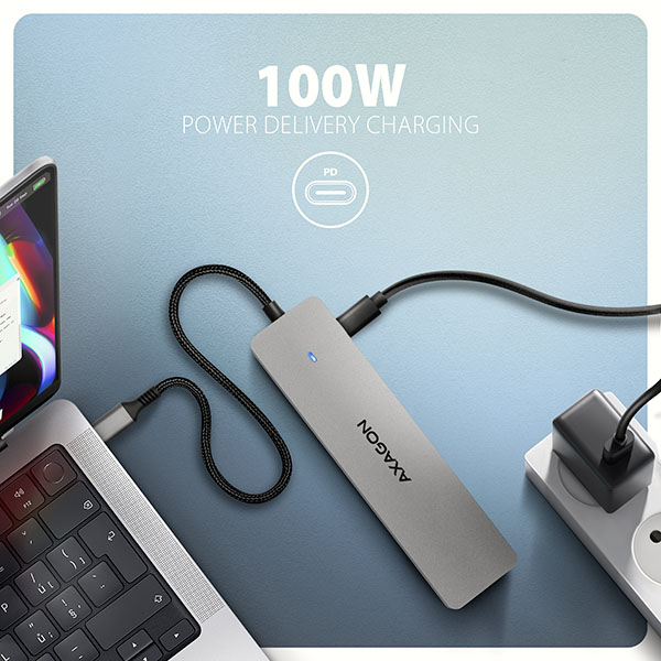 AXAGON HMC-7HX2, rozbočovač USB 5Gbps, 2x USB-A, USB-C, 2x HDMI 4k/60Hz, RJ-45 GLAN, PD 100W, 15cm kábel