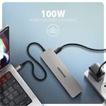 AXAGON HMC-7HX2, rozbočovač USB 5Gbps, 2x USB-A, USB-C, 2x HDMI 4k/60Hz, RJ-45 GLAN, PD 100W, 15cm kábel