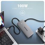 AXAGON HMC-CUB83X2, rozbočovač USB 10Gb/s, 2x USB-A, USB-C, HDMI a DP 4k/144Hz, RJ-45 GLAN, PD 100W, kábel USB-C 15cm