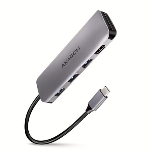 AXAGON HMC-HCR3A, rozbočovač USB 3.2 Gen 1, 3x porty USB-A, HDMI 4k/30Hz, SD/microSD, kábel USB-C 20 cm