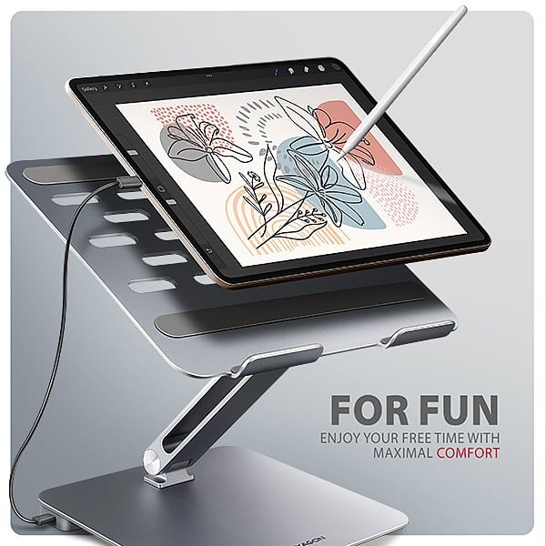 AXAGON HMC-STND, stojan pro 10"-17" notebooky, USB 5Gbps hub, 3x USB-A, HDMI 4k/60Hz, RJ-45, PD 100W, kabel USB-C 60cm