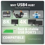 AXAGON HMC-U4, dokovacia stanica USB4 40Gb/s, 3x USB-A, 2x USB-C, HDMI a DP 8K/30Hz, RJ-45, SD/mSD, audio, PD100W