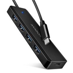 AXAGON HUE-C1C, 4x USB 5Gbps TRAVEL hub, napájací konektor USB-C, kábel USB-C 19 cm