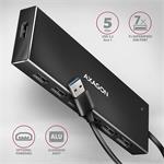 AXAGON HUE-F7A, 7x USB 3.2 Gen 1 ALU FLAT CHARGING hub, napájací konektor micro USB, 1m kábel USB-A