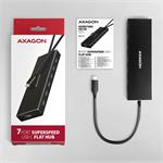 AXAGON HUE-F7C, 7x USB 3.2 Gen 1 ALU FLAT CHARGING hub, napájací konektor micro USB, kábel USB-C 30 cm