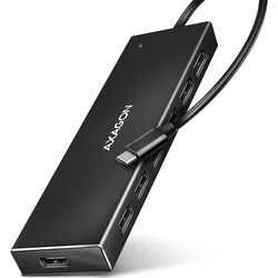AXAGON HUE-F7C, 7x USB 3.2 Gen 1 ALU FLAT CHARGING hub, napájací konektor micro USB, kábel USB-C 30 cm