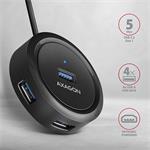AXAGON HUE-P1AL, 4x USB 3.2 Gen 1 ROUND hub, napájací konektor micro USB, kábel USB-A 1,2 m