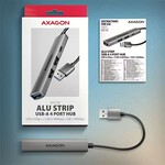 AXAGON HUE-STA, 4x USB ALU STRIP hub, 1x USB-A 5Gbps, 2x USB-A a 1x USB-C 480Mbps, kábel USB-A 12cm