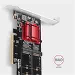 AXAGON PCEM2-ND, radič PCIe x8 - 2x M.2 NVMe M-key slot, RAID, podpora pre dosky bez rozdvojky, vrátane. LP