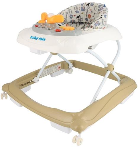 Baby Mix Dětské chodítko s volantem a silikonovými kolečky cappucino