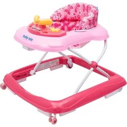 Baby Mix Dětské chodítko s volantem a silikonovými kolečky růžové