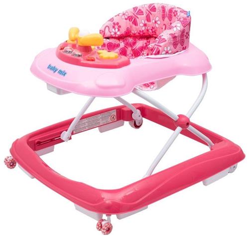 Baby Mix Detské chodítko s volantom a silikónovými kolieskami ružové