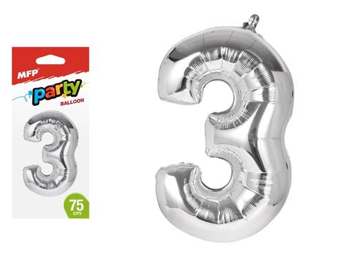 Balón č. 3 nafukovacia fólia 75 cm - strieborný