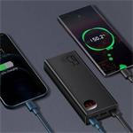 Baseus Adaman Kovová power banka s digitálnym displejom QC PD 20000mAh 65W, čierna USB-A/USB-C kábel 30cm, čierna