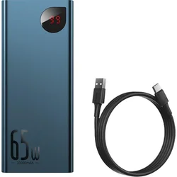 Baseus Adaman Kovová power banka s digitálnym displejom QC PD 20000mAh 65W, modrý kábel USB-A/USB-C 30cm, čierna