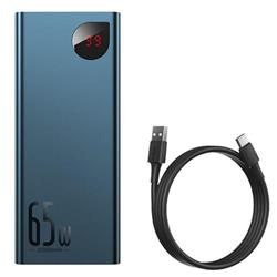 Baseus Adaman Metal Power Banka s digitálním displejem QC + PD 20000mAh 65W, modrá + USB-A/USB-C kabel 30cm, černá