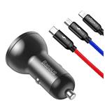 Baseus Digital Display duálny adaptér do auta 2* USB-A a opletený kábel 3v1 4,8A, čierny