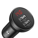 Baseus Digital Display set duálního adaptéru do automobilu 2* USB-A a opleteného kabelu 3v1 4,8A, černá