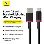 Baseus Dura USB/USB-C rýchlonabíjací kábel 2m 60W čierny červený