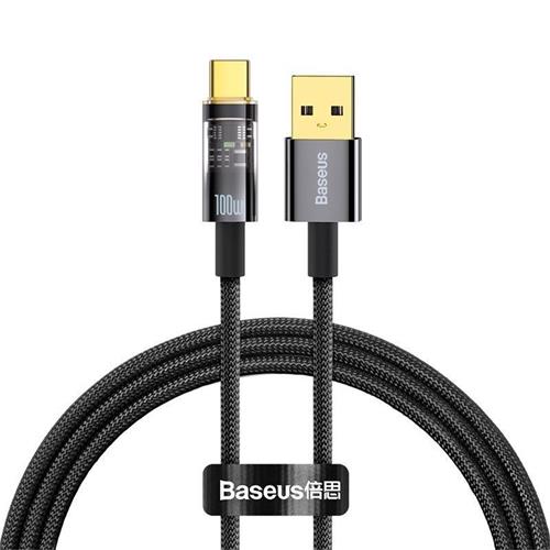 Baseus Explorer Series datový kabel USB-A/USB-C s inteligentním vypnutím 100 W 1m černá