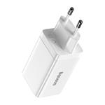 Baseus GaN3 rychlo nabíjecí adaptér 2x USB-C + USB 65W + kabel USB-C do USB-C 1m, bílá