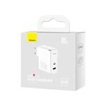 Baseus GaN5 Pro USB-C USB-A 100W rýchlonabíjací adaptér biely