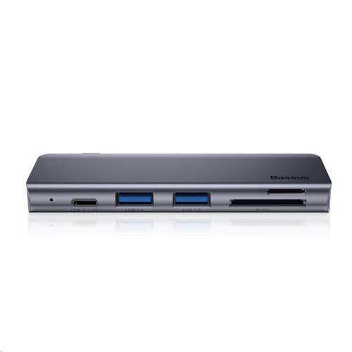 Baseus Harmonica multifunkční HUB adaptér 5v1 (USB-C, USB3.0, TF/SD), šedá