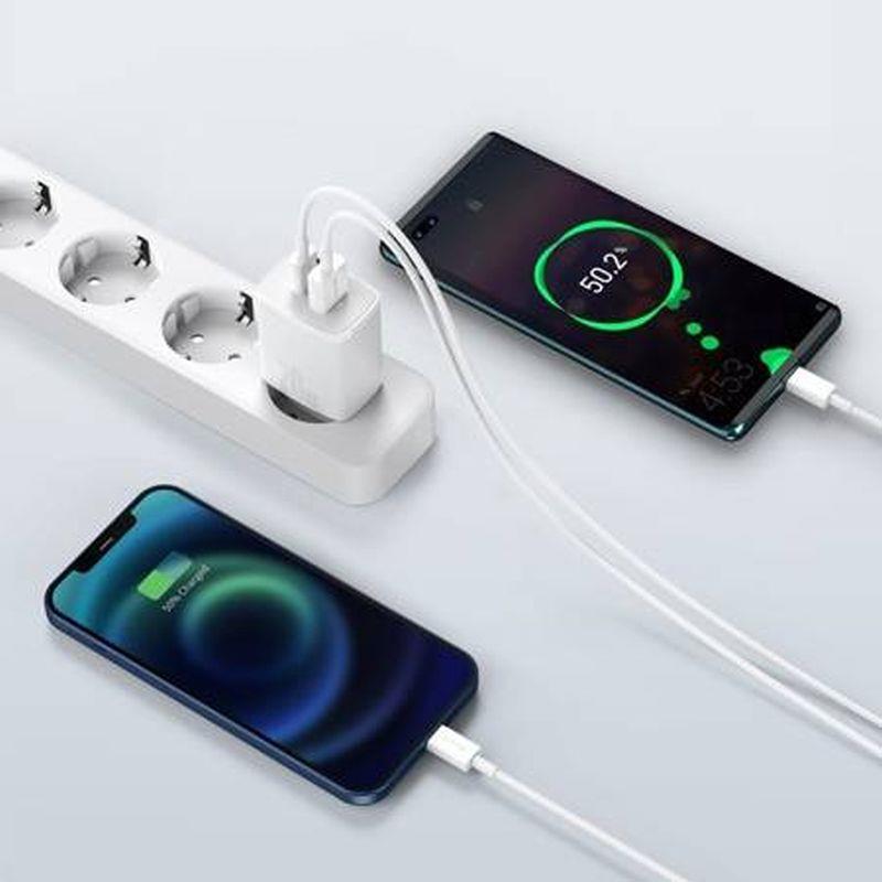 Baseus kompaktní rychlonabíjecí adaptér USB-A + Type-C 20W EU, bílá