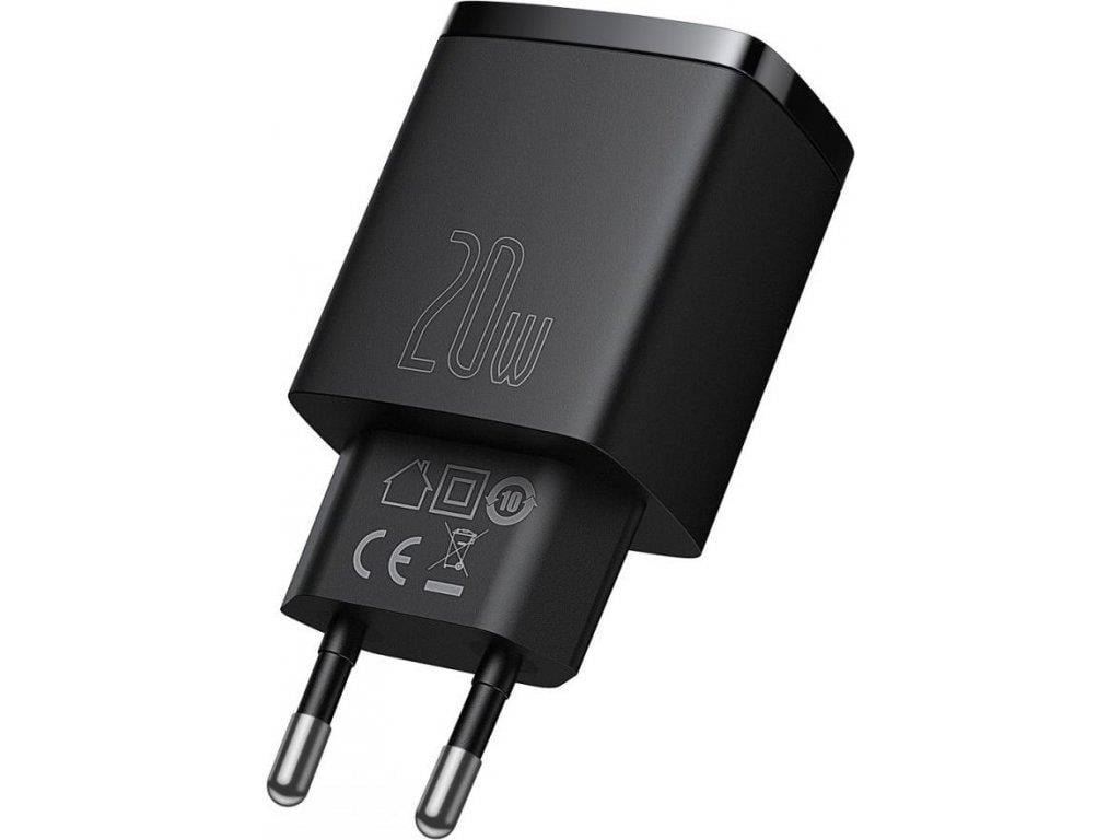 Baseus kompaktní rychlonabíjecí adaptér USB-A + Type-C 20W EU, černá
